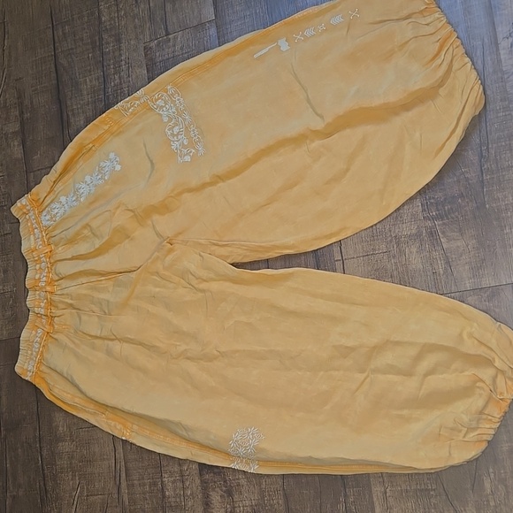 By Anthropologie Embroidered Parachute Pants Small Linen Blend Mango Mojito - Picture 6 of 6